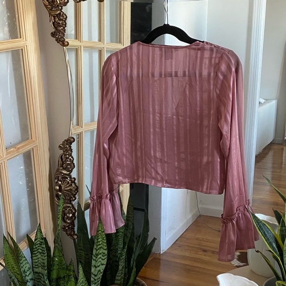 Romantic Dusty Rose Stripe Cottage Core Tie Top - Picture 6 of 7